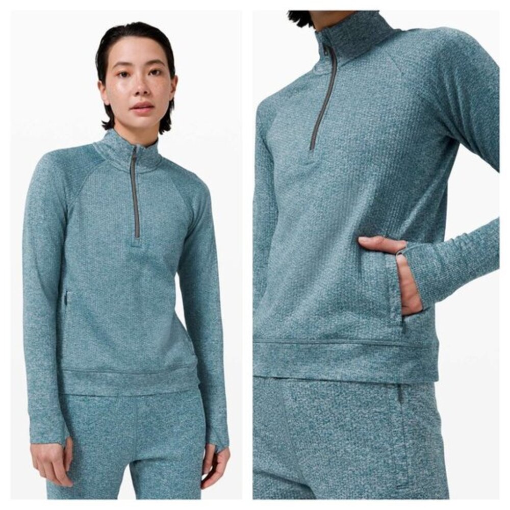 Lululemon Engineered Warmth Half Zip 12 Submarine Blue/ White